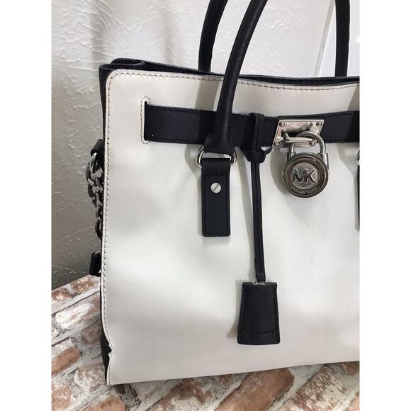 MICHAEL KORS MK Riley Optic White Stitched Leather Large Satchel Crossbody Bag - Picture 3 of 11